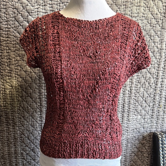 Rustic Knit Hand Made VintageTop Made from Leather Ribbon